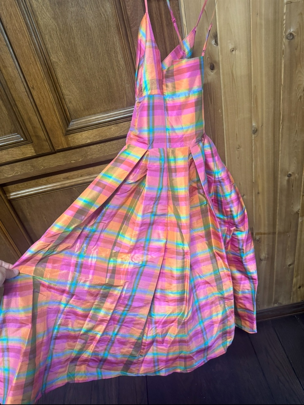 Isaac Mizrahi Pink and Green Plaid Midi Dress - Picture 4 of 6